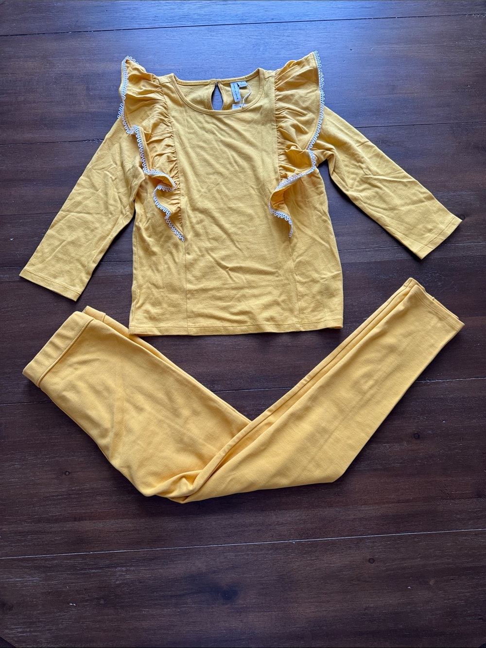 New Sz 12 Janie and Jack cotton blend yellow ponte pants leggings and cotton top